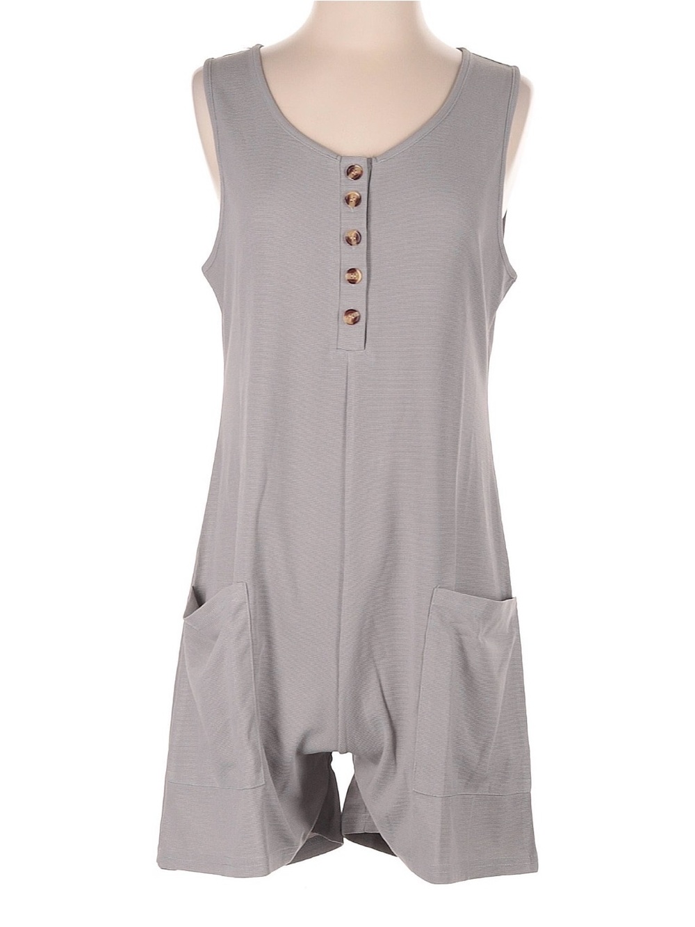 Sleeveless Button-Front Romper in Light Gray